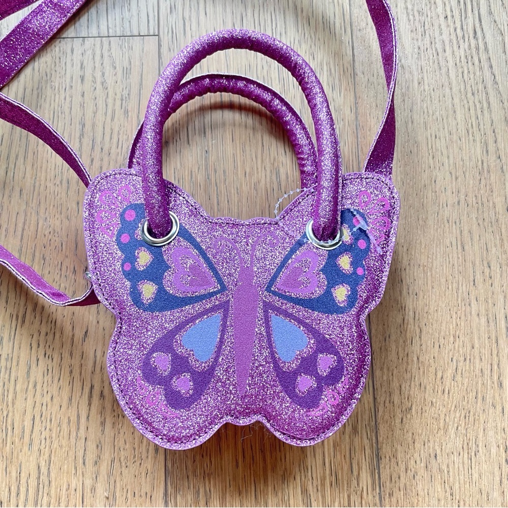 Girls Purple Pink Butterfly Clutch with Sparkle For Cute Adventures 7”x6”